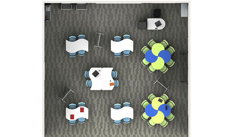 Middle/High School Collaborative Classroom with Tables - Plan View